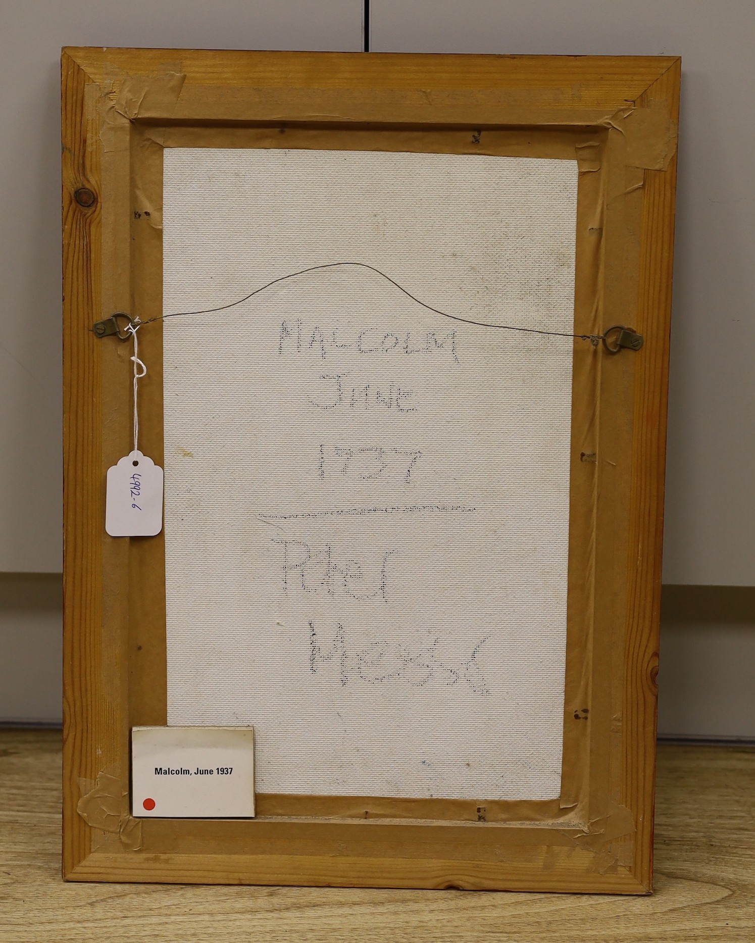 Peter Messer (1954-), egg tempura on board, 'Malcolm Lowry, June 1937', signed and dated '93, 45 x 30cm